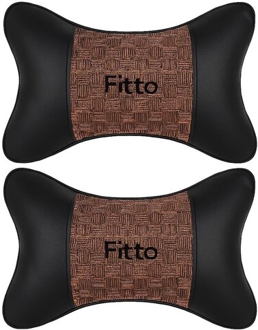 Fitto Car Headrest Neck Cushion Pillow with pattern, pack of 2, Brown