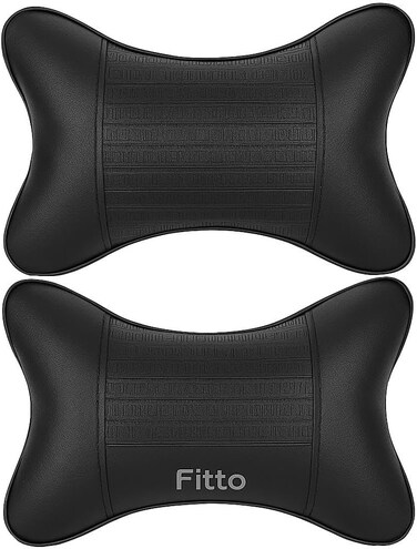 Fitto Car Headrest Neck Cushion Pillow with pattern, pack of 2, Black