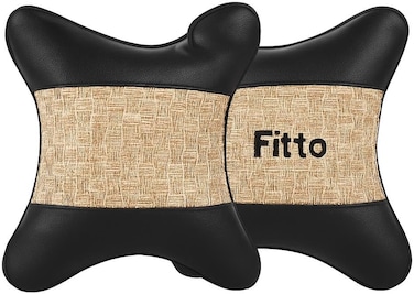 Fitto Car Headrest Neck Cushion Pillow with pattern, pack of 2, Beige