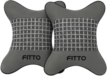 Fitto Car Headrest Neck Cushion Pillow with pattern, pack of 2, Grey