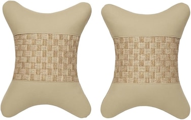 Fitto Car Headrest Neck Cushion Pillow with pattern, pack of 2, Khaki