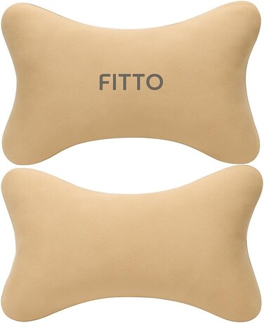 Fitto Car Headrest Neck Cushion Pillow, pack of 2, Biege