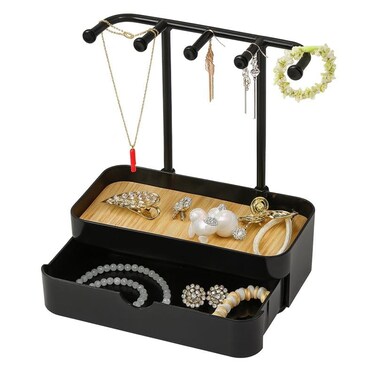 FITTO Double Layered Jewelry Storage Rack &ndash; Black/White