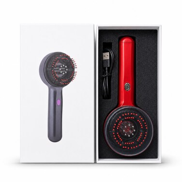 FITTO Red Rechargeable Scalp Massage Comb with USB Cable, 1 Set