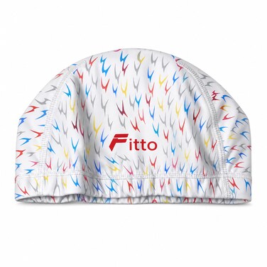 FITTO Swimming Cap for Adults, White Printed Design, Single Piece
