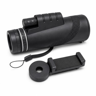 FITTO Monocular Telescope with Phone Adapter, Black, Handheld Optical Scope for Outdoor Viewing