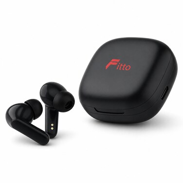 FITTO Wireless Earbuds with ANC, Bluetooth 5.4 and Charging Case, Black