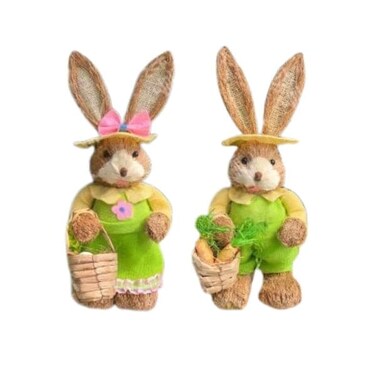 2 Pcs 35cm Handmade Straw Rabbit   Easter Bunny Decoration Set