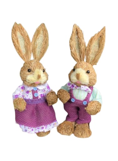 2 Pcs 35cm Handmade Straw Rabbit Straw Bunny for Easter Day Artificial Animal Home Furnishing Shop Decoration, Combo 3