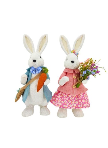 Easter Set of 2 Bunny Simulation Cotton Sring Rabbits Ornament Crafts Decoration for Yard Sign Garden, Living Room, Bedroom