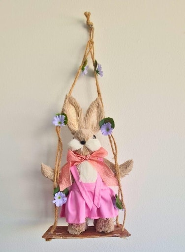 FATIO 46cm Handmade Easter Bunny Figure   Cotton String Easter Decoration for Home &amp; Gifts