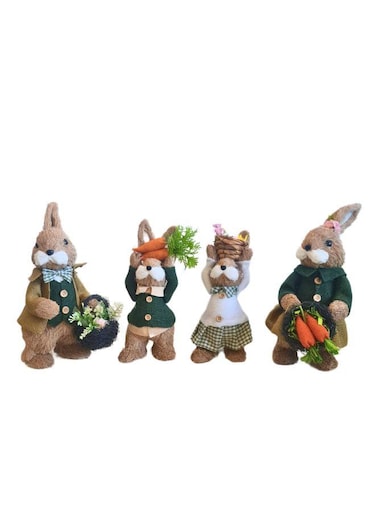 Easter Set of 4 Bunny Family Cotton String Rabbits Ornament Crafts Decoration for Yard Sign Garden, Living Room, Bedroom