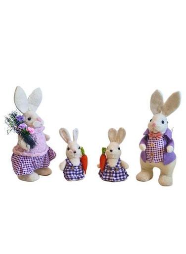 Easter Set of 4 Bunny Family Simulation Cotton String Rabbits Ornament Crafts Decoration for Yard Sign Garden, Living Room, Bedroom