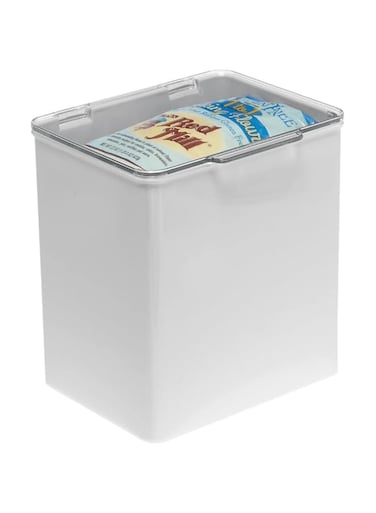 mDesign Storage Box with Lid for Kitchen, Bathroom or Office &ndash; Stackable Storage Box Made of BPA-Free Plastic &ndash; Compact Plastic Box with Hinged Lid &ndash; Light Grey/Clear, 14.0cm x 16.8cm x 17.8cm