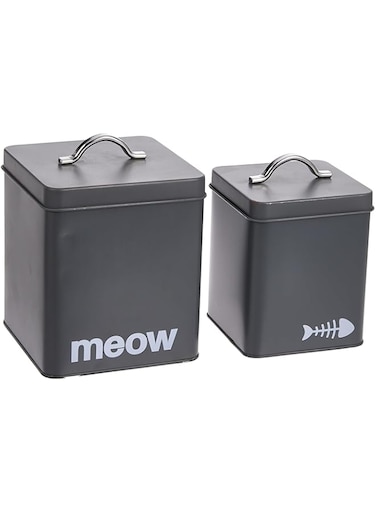 Barkley &amp; Evans Clark Square Metal Pet Canisters 2-Pieces, Matte Charcoal/Matte White
