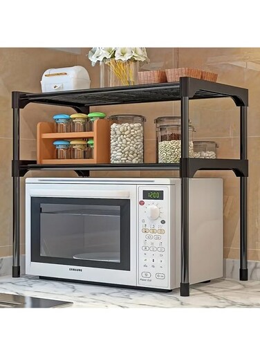 2-Tier Multi-functional Microwave Oven Shelving Unit Kitchen Storage Shelf Rack&iuml;&frac14;&circ;Black&iuml;&frac14;&permil;