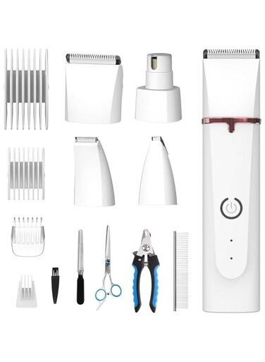 Beedove Dog Grooming Kit, 4 in 1 Dog Grooming Clippers with 4 Cutter Heads, Professional Dog Hair Clippers, Rechargeable Dog Nail Grinder, Cordless Dog Nail Trimmers for Pets' Eyes Ears Hip Body Nail