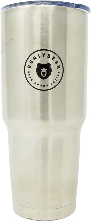 Burlybear Stainless Steel Coffee Travel Mug . Vacum Insulated, 30 Oz Mug With Spill-Proof Resistant Lid For Camping. Unbreakable, Portable And Ready For Any Adventure - Stainless Steel/Black