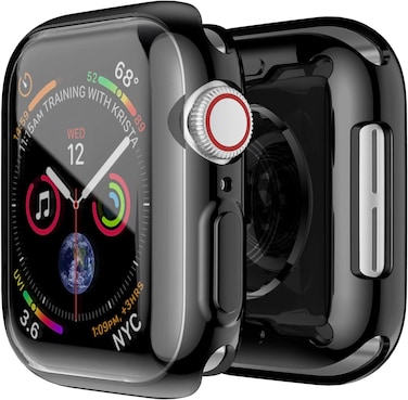 جراب TPU مبتسم لساعة Apple Watch 4 مع واقي شاشة مدمج 44 مم - (أسود)