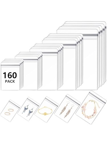 Fnuiddt 160 Pack PVC Clear Jewelry Anti Oxidation Zipper Bag Antitarnish Plastic Bags for Packaging Jewelry Rings Earrings Transparent Poly Pouch (Clear, Mixed Sizes)