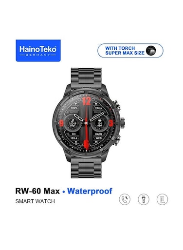 HainoTeko RW-60 Max Waterproof Smartwatch With AMOLED Display LED Torch Light and 3 Pair Straps Designed for Men Black