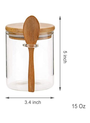 1 Clear Glass Storage Jar with Wooden Spoon, 420ML Airtight Lid Sealed Small Glass Container Jar for Bath Salt Holder, Sugar, Spices, Coffee, Matcha, Condiments, Pepper