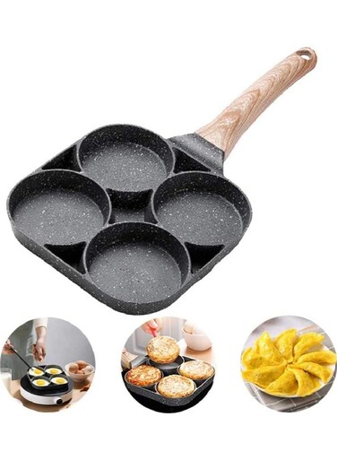 Hole Omelet Pan for Burger Eggs Ham Pancake Maker Wooden Handle Frying Pot Non-Stick Cooking Breakfast(BLACK)(HEAVY DUTY)