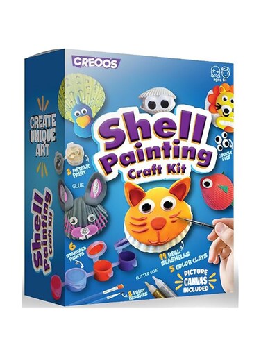 Creoos Seashell Painting Kit for Kids Arts and Crafts Toys 11 Seashells 8 Paints Canvas and Clay Craft Summer Kid Beach Activities Kits Art Set DIY Supplies Games Birthday Gifts Toys for Girls Boys