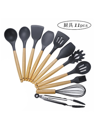 Cooking Utensils Set for Kitchen, 11Pcs Kitchen Utensils Set with Silicone Wooden Handle, Heat Resistant