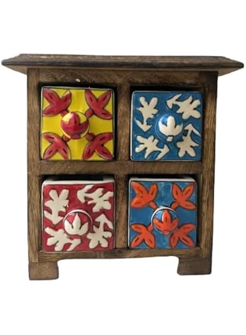 Acewood Wooden Chest ceramic drawers Jewellery Storage/Desk Organizer/wooden table top chest/kitchen counter top for spices and tea bags/jewellery organiser/Diwali gift. (17x9x17) cm Diwali Gift
