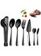 CLINES Stainless Steel Serving Utensils,7PCS Large Serving Spoon Set,Slotted Serving Spoons (Black)