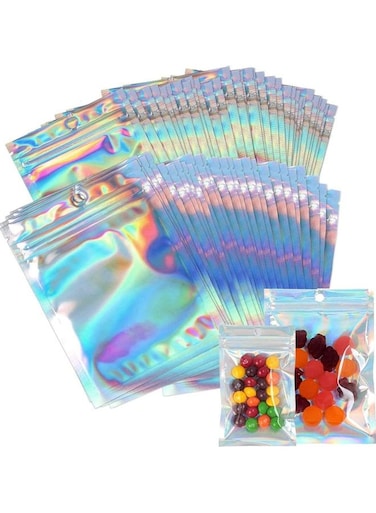 100-Piece Smell Proof Bag Set Clear/Silver/Pink 6x4inch