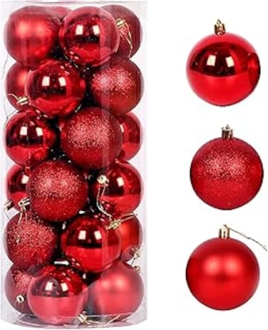 30PCS Christmas Balls Ornaments Shatterproof Christmas Balls Ornaments Set &ndash; Gold &amp; Clear 4CM Decorative Hanging Baubles for Xmas Tree, Party, Wedding, and Holiday Decorations(red)