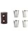 Kikkerland BA59 Shot Glasses with Leather CASE, Stainless Steel, Brown, 5 Piece Set