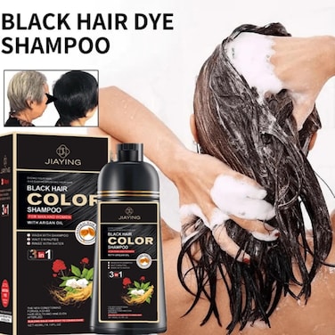 3 in 1 Black Hair Dye Shampoo - Instant Hair Color Covers 100% Gray in 5 Mins - Permanent Coloring with Argan Oil &amp; Ginseng for Men &amp; Women (400ml)