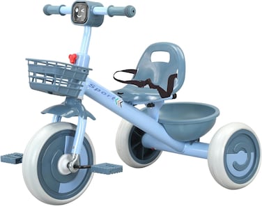 Lovely Baby Kids/Children Tricycle LB 2270 with Music &amp; Light, Steel Frame, EVA Wheels, Front &amp; Rear Basket, For The Ages 1-3 Years - Blue