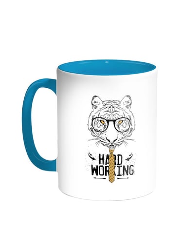 Hard Working Printed Coffee Mug Turquoise/White