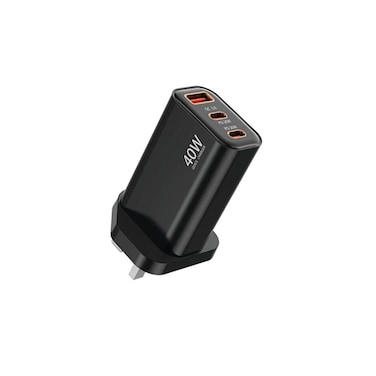40W Fast Wall Charger with 2 USB-C &amp; 1 USB Port, PD/QC Fast Charging Adapter, Black
