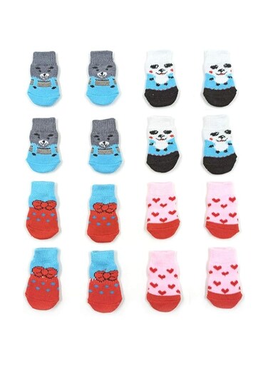 Betinyar 4 Pairs Anti-Slip Dog Socks&amp;Cat Socks with Rubber Reinforcement, Pet Paw Protector for Hardwood Floors, Indoor Wear (S)