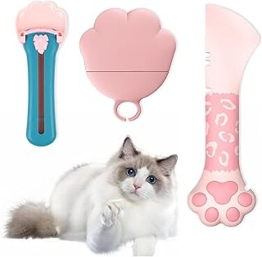 WEZCHUGHAOL Pet Food Can Supplies Set, Cat Food Can Spoons &amp; Can Lids, Cat Feeding Set, Pet Feeding Kit, Cat Strip Squeezer &amp; Cat Treat Spoon &amp; Cat Food Lids, for Cats and Dog Food Cans(3Pcs)