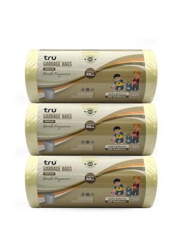 Vanilla Scented Garbage Bags Compact Roll 60x90cm 30 Gallon ( 20pc x 3 Rolls ) 60 bags