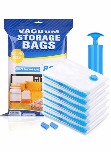 7 Pack Space Saver Bag Vacuum Storage Bags With Hand-Pump for Travel 80x60cm for Max Space Saving for Clothes Duvets and Blankets