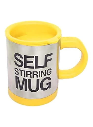 Steel Self Stirring Coffee Mug Yellow/Silver/Black