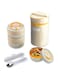 NIXUIO Thermal Bento Lunch Box Stainless Steel, 3 Separate Stackable Containers For Adults &amp; Kids With Portable Lunch Box Bag &amp; tableware &mdash; Microwave/Dishwasher/Freezer Safe &mdash; BPA [ Beige, 1400 ML ]