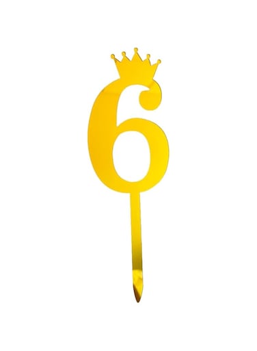 HIGHLAND Acrylic Gold Number 6 Crown Cake Topper for 6 Birthday Wedding Anniversary Decorations &ndash; Number 6 Cake Topper Gold for Party Decorations &ndash; Gold Crown Number Cake Topper