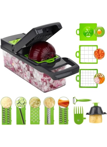 O2frepak Vegetable Chopper, Pro Onion Chopper, Multifunctional 14 in 1 Food Chopper, Kitchen Vegetable Slicer Dicer Cutter,Veggie Chopper With 8 Blades,Carrot and Garlic Chopper With Container