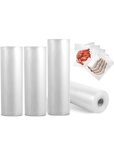 Vacuum Sealer Bags for Food, 4 Rolls for Custom Fit Food Storage, Meal Prep or Sous Vide, 7.87" x 16.4'(2 Rolls) and 11"x 16.4' (2 Rolls) Commercial Grade Vacuum Seal Freezer Bags Rolls (124-02)