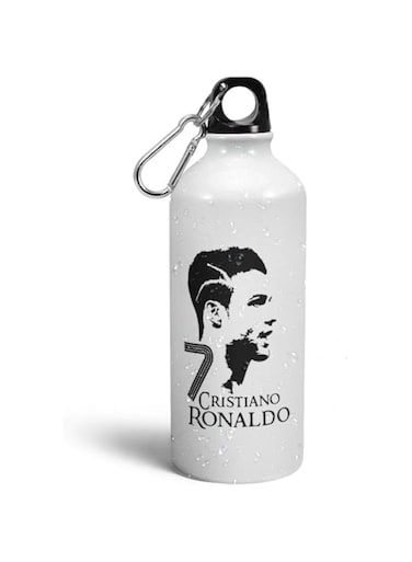 Prink Ronaldo Printed Aluminium Water Bottles , 600 ml , Pack of 1 , White