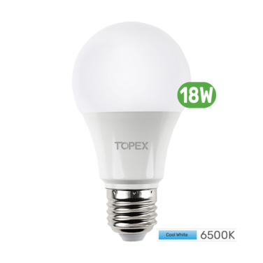Topex Litex 18W LED Lamp Bulb &ndash; E27 Base, 6500K Daylight White, Energy-Efficient &ndash; 220&ndash;240V / 50&ndash;60Hz