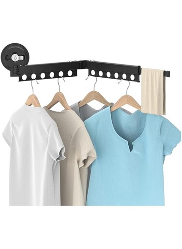 Fohome Wall Mounted Clothes Drying Rack with Suction Cup,Laundry Drying Rack Wall Mount,Laundry Clothes Hanger,Drying Rack Clothing,Heavy Duty Strong Load-Bearing,for Balcony Camping Hotel (2 Pole)